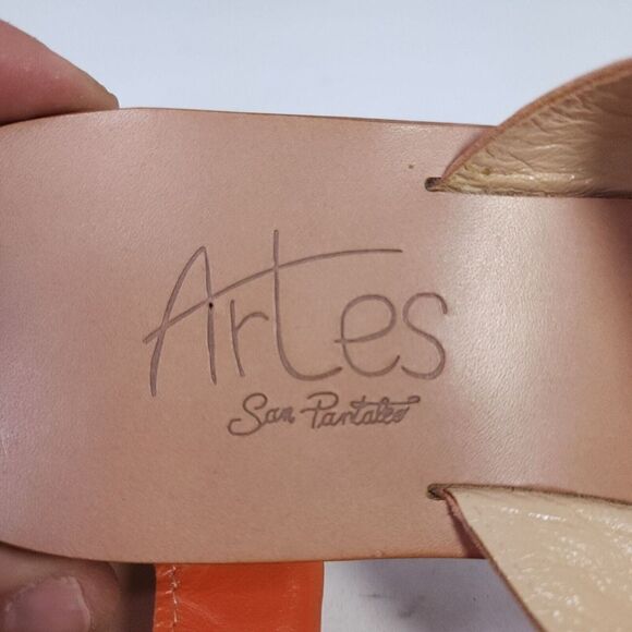 Artes San pantaleo Sardinia Women's Handmade Slide US 10 Orange Leather Sandals - Picture 10 of 11